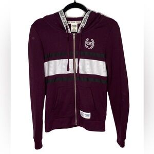 Victoria’ Secret PINK Maroon Black and White Hooded Sweater Jacket Women’s Small